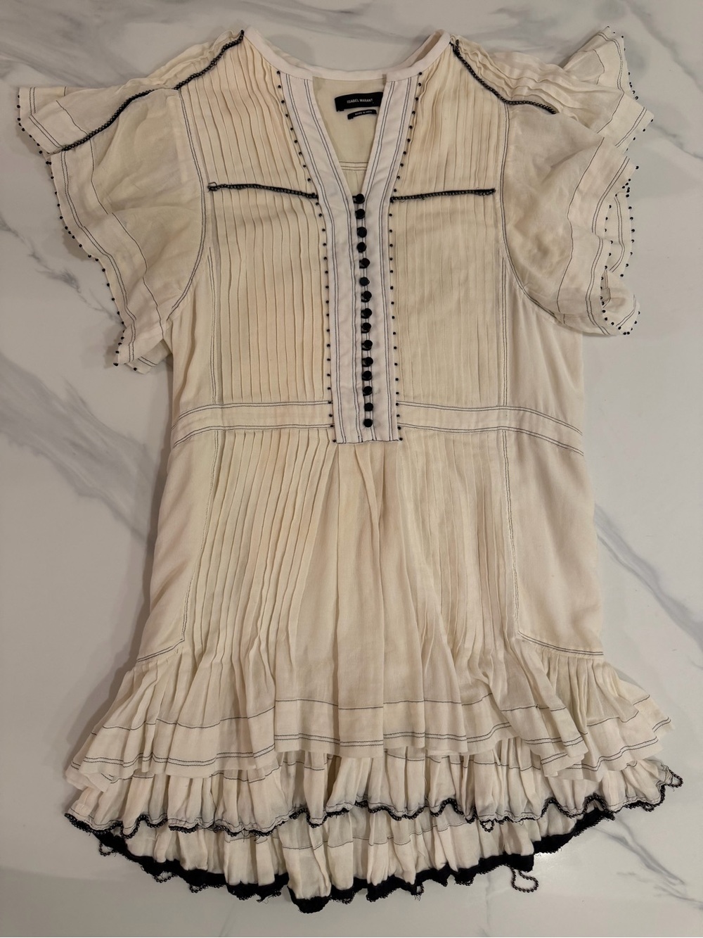 Isabel Marant Cream Midi Dress with Black Trim